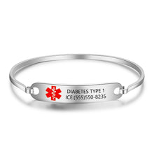 Load image into Gallery viewer, Bracelets Customized Stainless Steel Medical Alert ID Bangle
