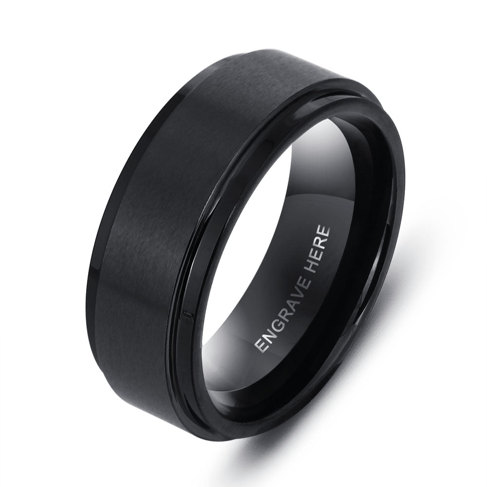 Rings Black Titanium Steel Engraved Band Ring