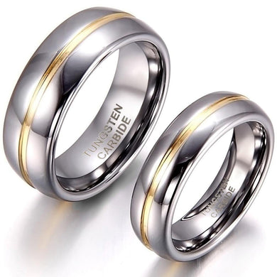 Rings 6mm or 8mm Couple's Set Tungsten Carbide with Gold Detail Ring