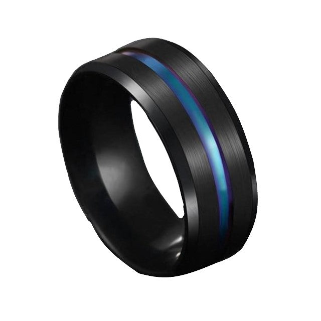 Rings Stainless steel Black Titanium Rainbow Groove Rings 8MM