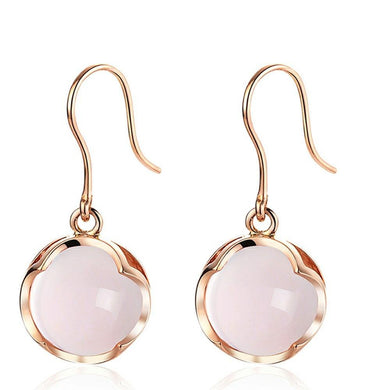 Earrings Natural Hibiscus Stone 18K Pure 750 Solid Gold Earrings