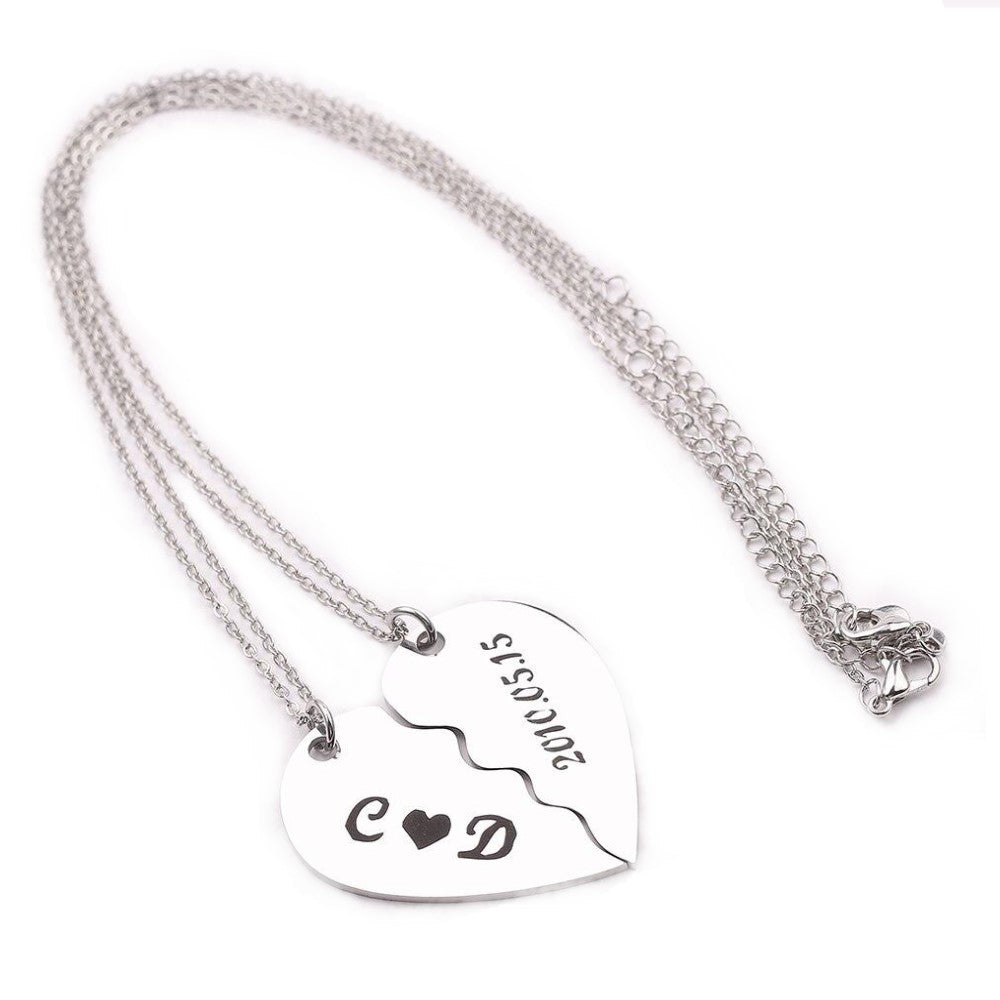 Necklaces Engraved Heart Stitching Pendant Puzzle Couples Necklace