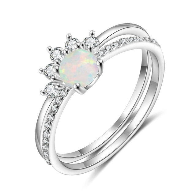 Rings Sterling Silver Round White Opal Ring