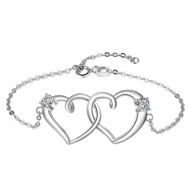 Bracelets Sterling Silver Intertwined Heart Bracelet with Cubic Zirconia