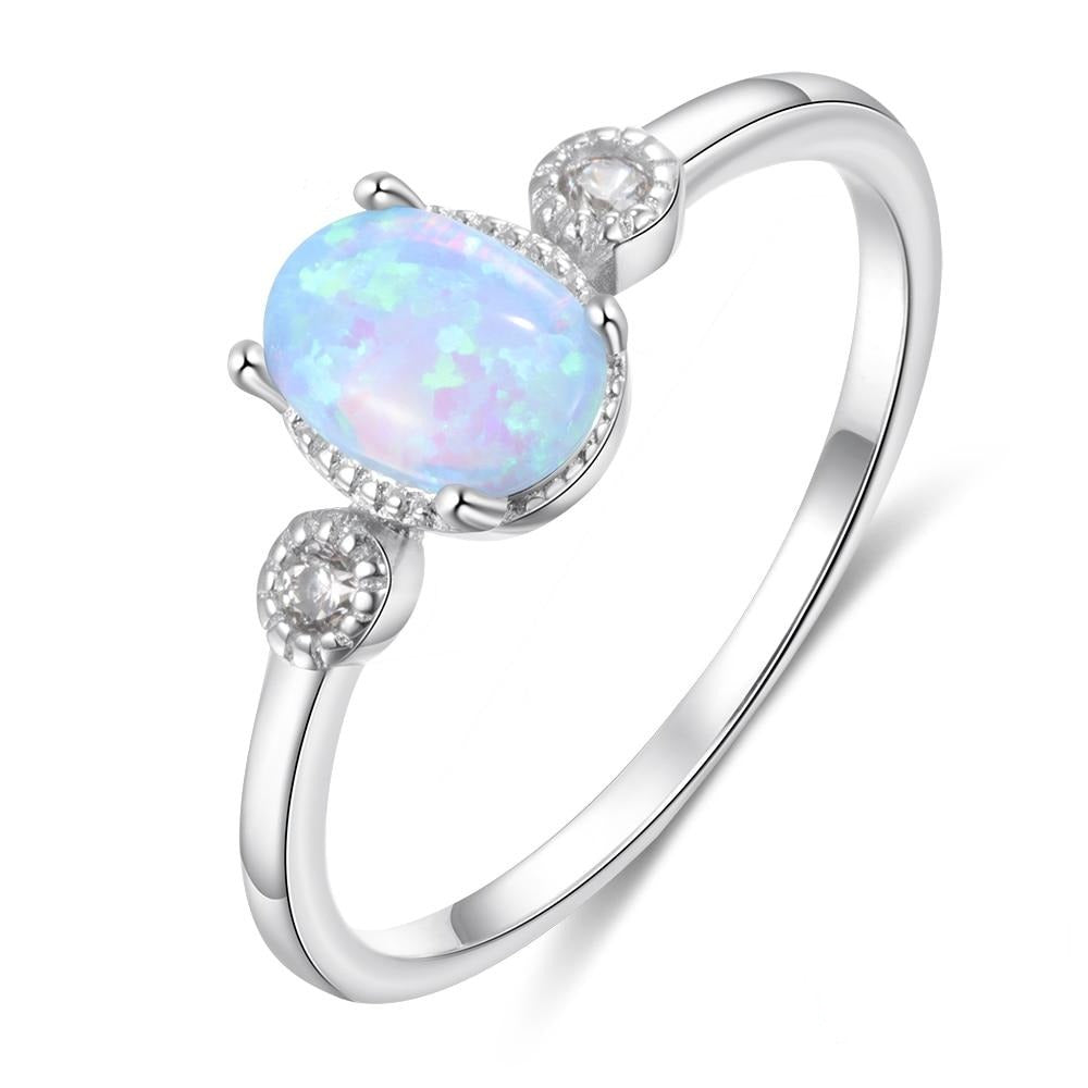 Rings Simple Oval Opal Sterling Silver Ring