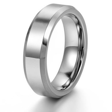 Rings Unisex 6mm & 8mm Silver Tungsten Beveled-Edge Ring
