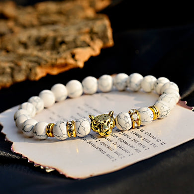 Bracelets White Turquoises Stone Charm Bracelet Men Wood Beads