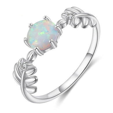 Rings Round White Opal Leaf Sterling Silver Ring