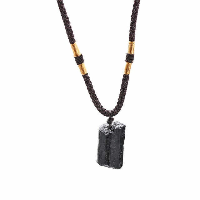 Necklaces Natural Black Obsidian Pillar Pendant Necklace