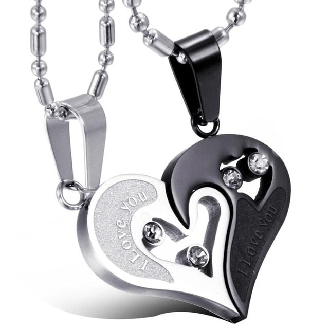 Necklaces His and Hers Matching Heart Stainless Steel Couple Necklace 2 Piece Set