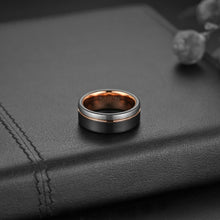 Load image into Gallery viewer, Rings Rose Gold Tungsten Carbide Band with Black and Silver Detail
