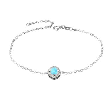 Bracelets Round Blue Opal Stone Sterling Silver Chain Bracelet