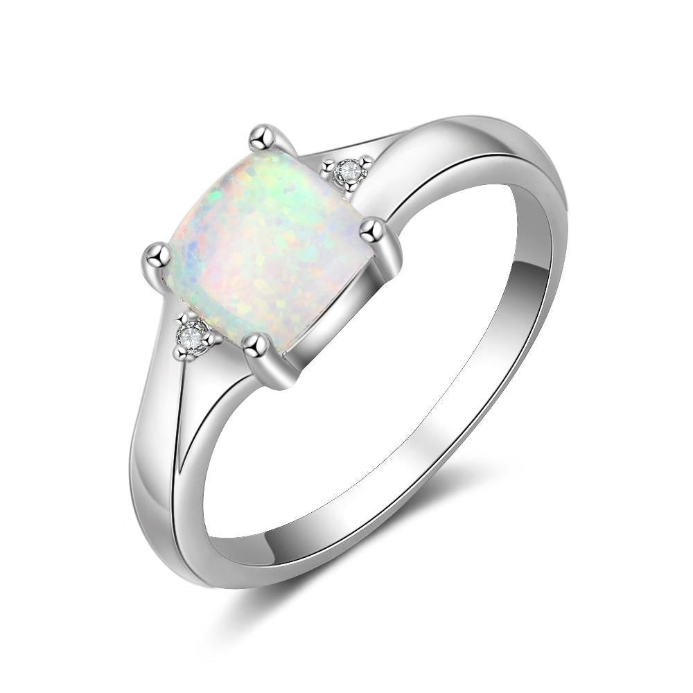 Rings Luxury Square White Opal Sterling Silver Ring
