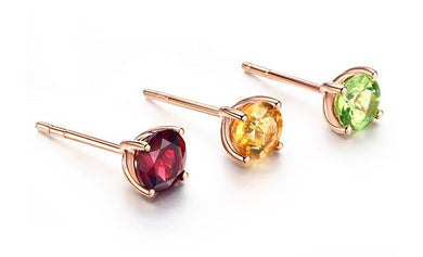 Earrings 18K Pure Rose Gold Gemstone Stud Earrings