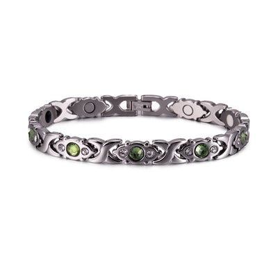 Bracelets Women's Green Crystal Stainless Steel Magnetic Therapy Bracelet
