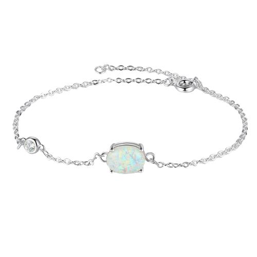 Bracelets Simple Sterling Silver Oval Opal Chain Link Bracelet