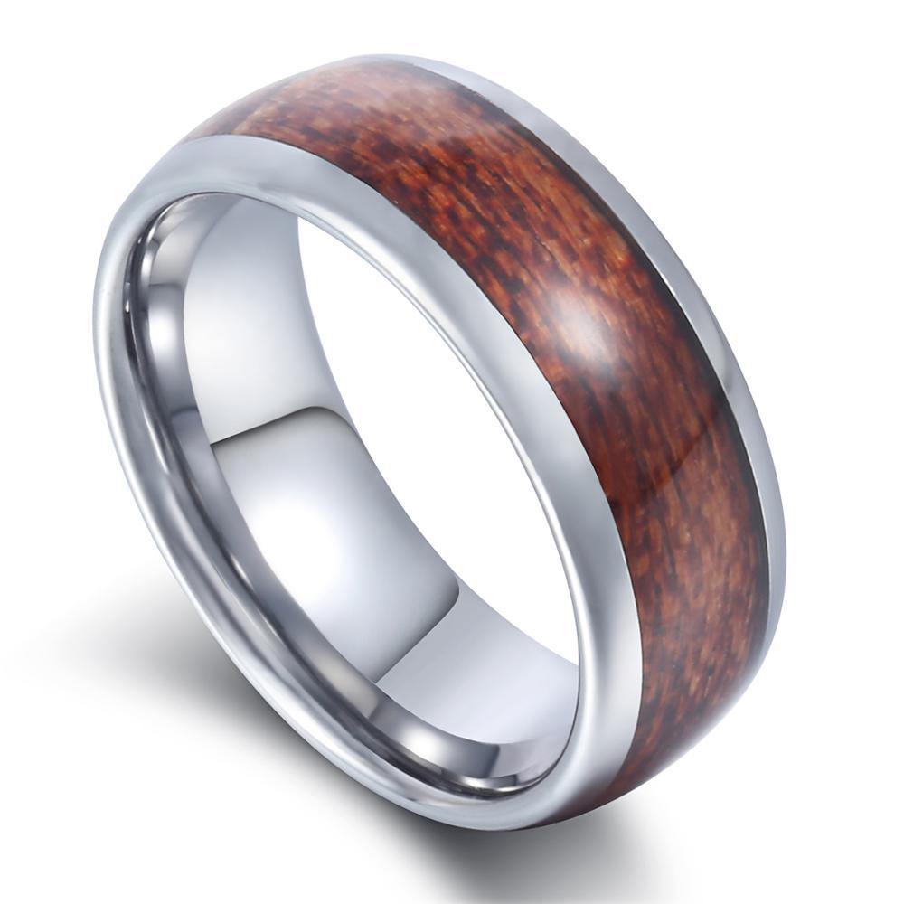 Rings 8mm Men's Real Koa Wood Inlay Tungsten Carbide Ring