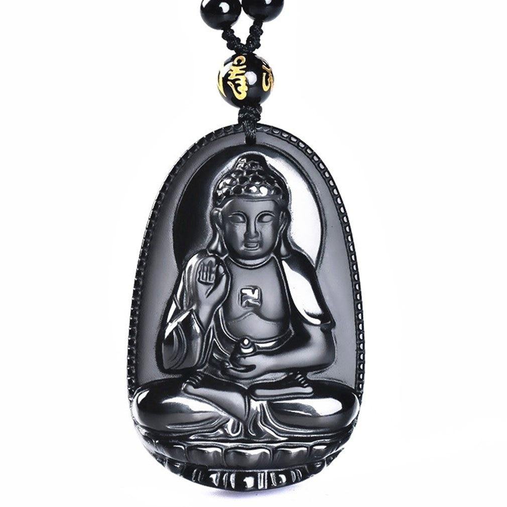 Necklaces Black Obsidian Carved Lucky Buddha Amulet Necklace