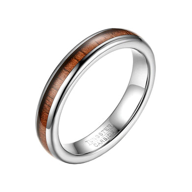 Rings 4mm Women's Real Koa Wood Inlay Tungsten Carbide Ring