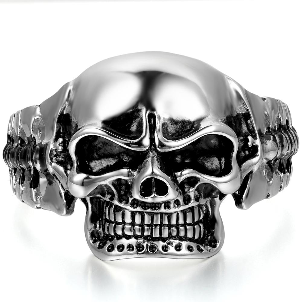 Bracelets Stainless Steel Heavy Skull Cuff Bracelet