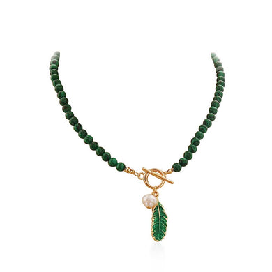 Necklaces Vintage Malachite Beads Green Leaf Pearl Necklace
