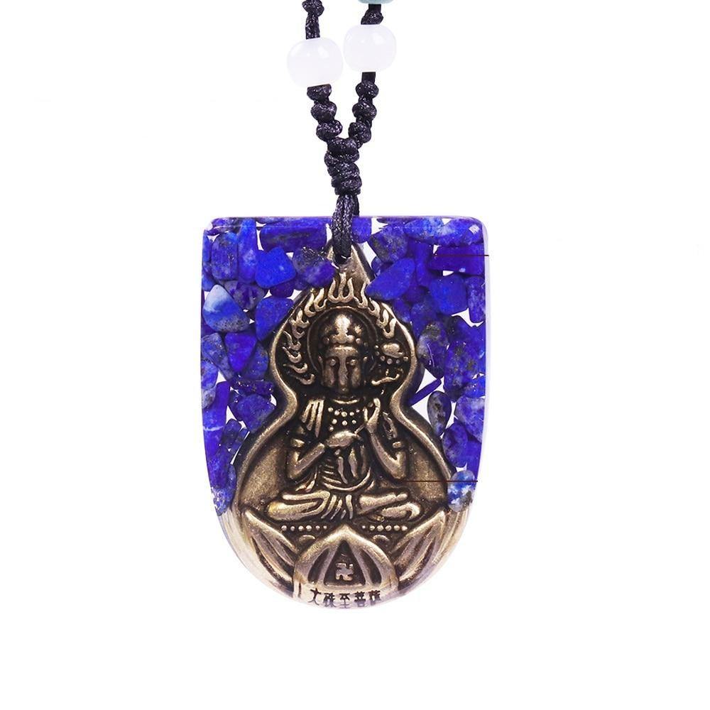 Necklaces Natural Lapis Lazuli Buddha Amulet Necklace With Adjustable Orgone Chakra Healing Crystals