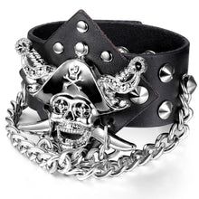 Load image into Gallery viewer, Bracelets Men&#39;s Pirate Skeleton Skull Leather Bracelet
