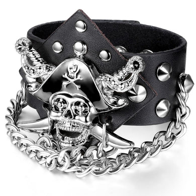 Bracelets Men's Pirate Skeleton Skull Leather Bracelet