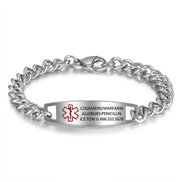 Bracelets Personalized Stainless Steel Medical Alert ID Chain Bracelets