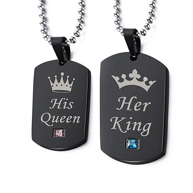 Necklaces Him and Her Royalty Dog Tag Couple Necklace Set
