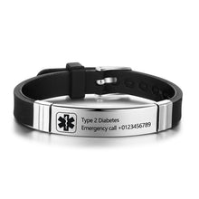 Load image into Gallery viewer, Bracelets Personalized Stainless Steel Medical Alert ID Silicone Bracelets
