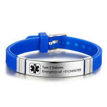 Load image into Gallery viewer, Bracelets Personalized Stainless Steel Medical Alert ID Silicone Bracelets
