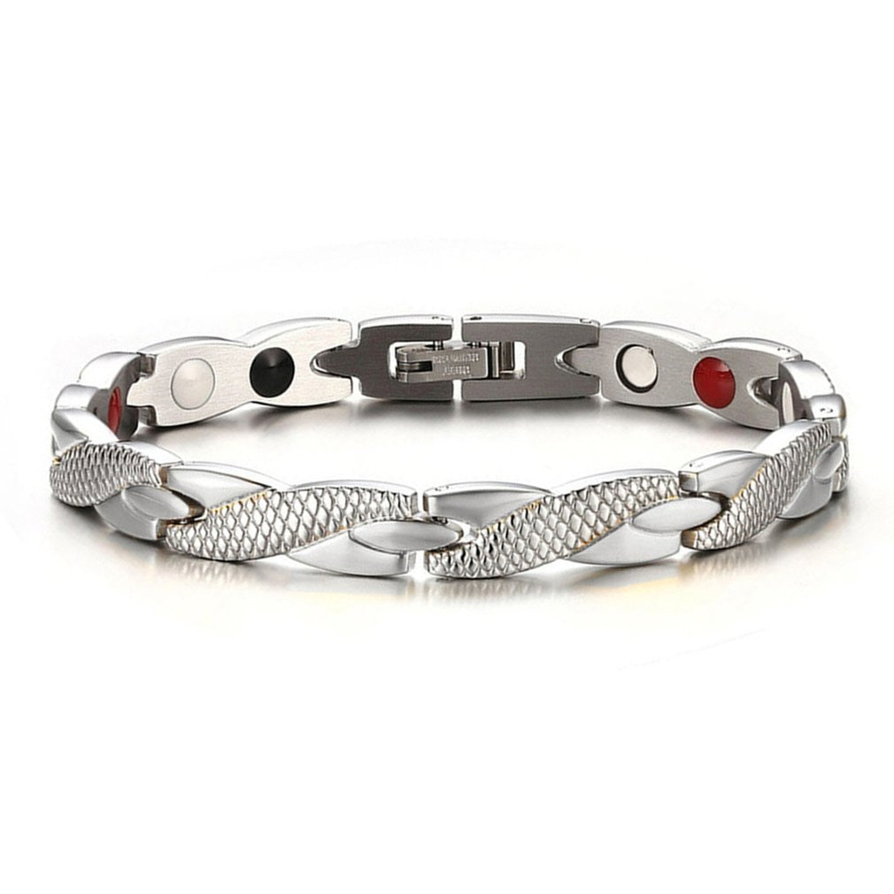 Bracelets Unisex Stainless Steel Magnetic Therapy Bracelet for Arthritis and Carpal Tunnel in Silver