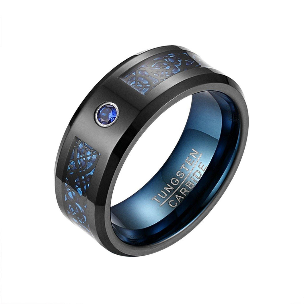 Rings 8MM Blue Crystal Tungsten Design Band Ring