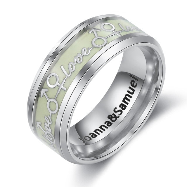 Rings Engraved Stainless Steel Luminous Unisex Ring