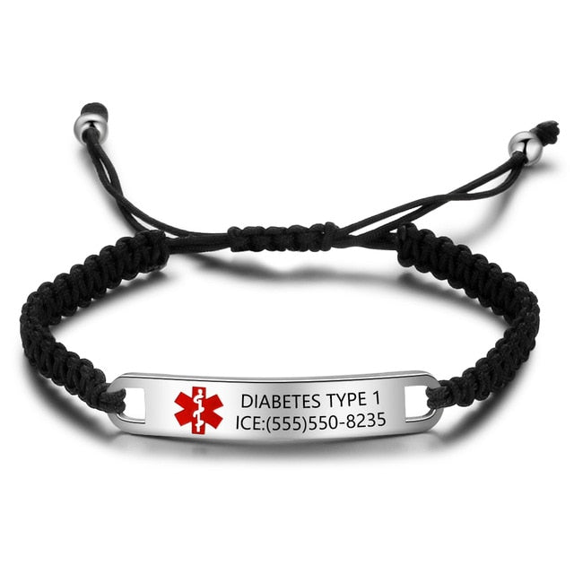 Bracelets Personalized Stainless Steel Medical Alert ID Braided Bracelets