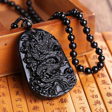 Load image into Gallery viewer, Necklaces Natural Black Obsidian Carved Dragon Pendant Necklace

