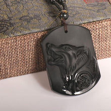 Load image into Gallery viewer, Necklaces Natural Black Obsidian Carved Wolf Head Pendant Necklace
