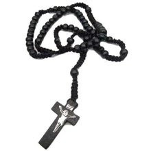 Load image into Gallery viewer, Necklaces Wooden Cross Rosary Necklace
