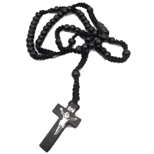Necklaces Wooden Cross Rosary Necklace