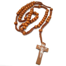 Load image into Gallery viewer, Necklaces Wooden Cross Rosary Necklace
