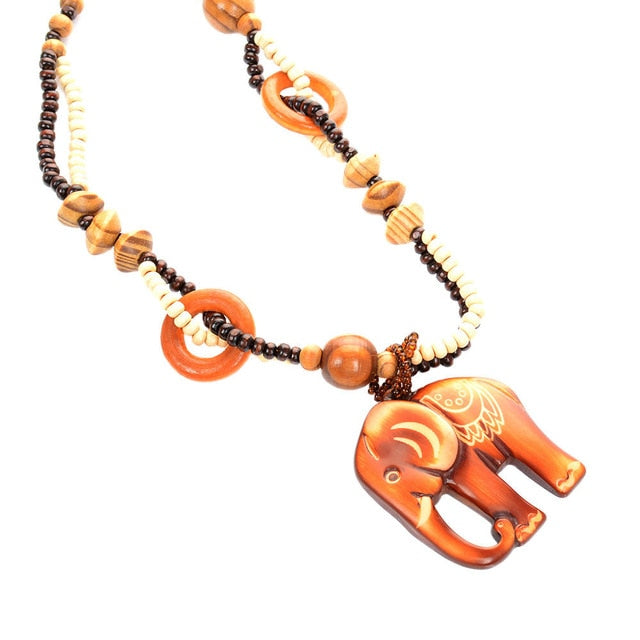 Necklaces Wooden Elephant Pendant Necklace