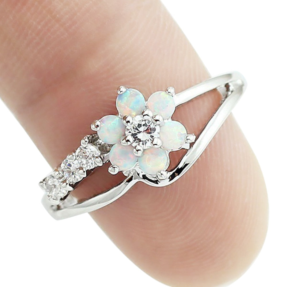 Rings Floral Opal Sterling Silver Ring