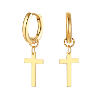 Earrings Gold Color Dangling Cross Shaped Charm
