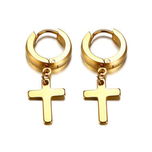 Load image into Gallery viewer, Earrings Gold Color Dangling Cross Shaped Charm
