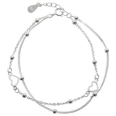 Bracelets 925 Sterling Silver Double Layers Heart Charm Bracelet
