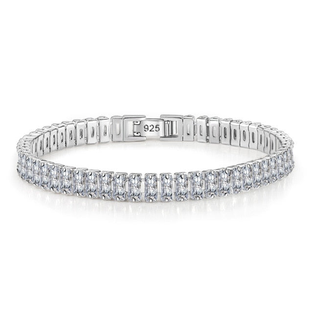 Bracelets Sterling Silver Rectangle Crystal Chain Bracelet
