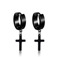 Load image into Gallery viewer, Earrings Punk Black Cross Stainless Steel Hoop Earrings
