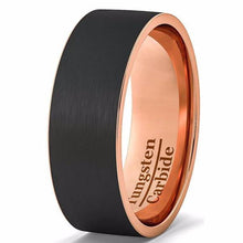 Load image into Gallery viewer, Rings Black Brushed Tungsten Rose Gold Ring
