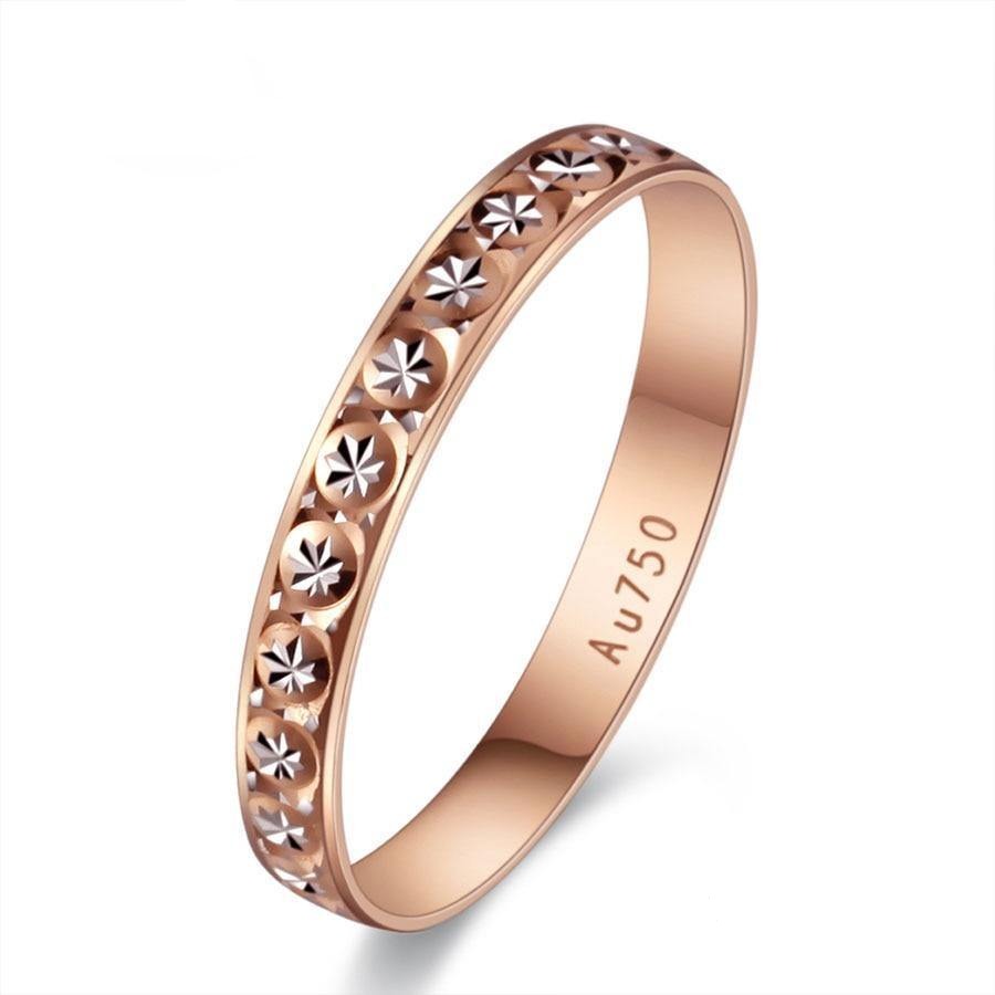 Rings 18K Pure 750 Solid Rose Gold Band Ring